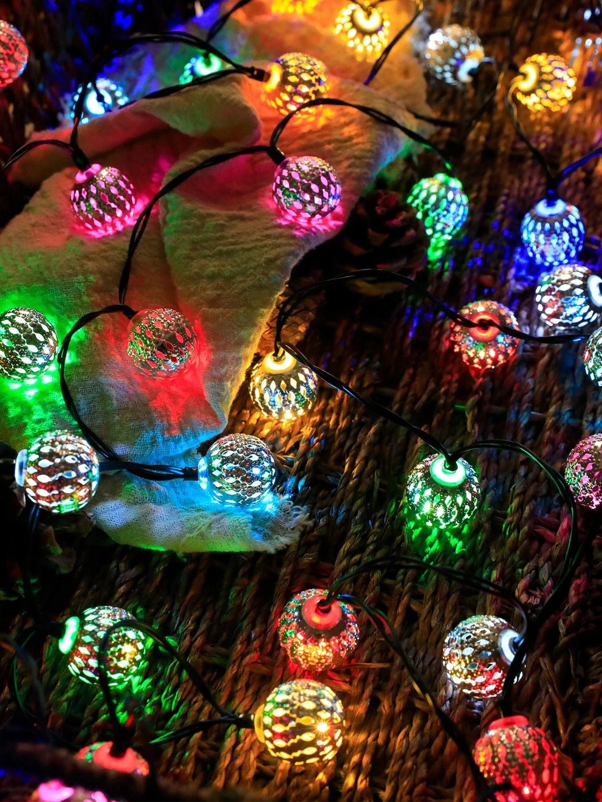 3.5M 10-LED Moroccan Ball String Lights – Battery-Powered Fairy Garland - silverfoxgoods